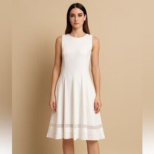Calvin Klein Cream Mesh Inset Fit & Flare Dress Size 10